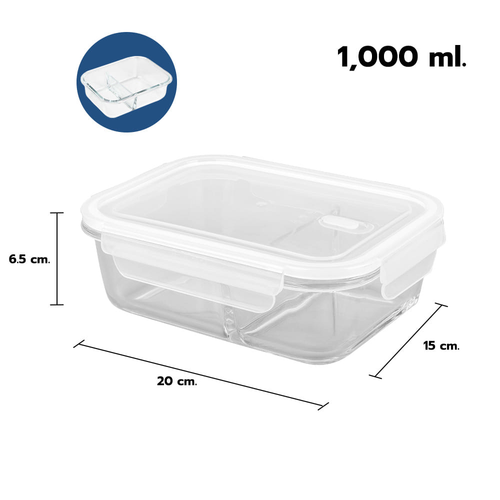 กล่องอาหารแก้ว 2 ช่อง RRS 1 ลิตร สีขาว_5